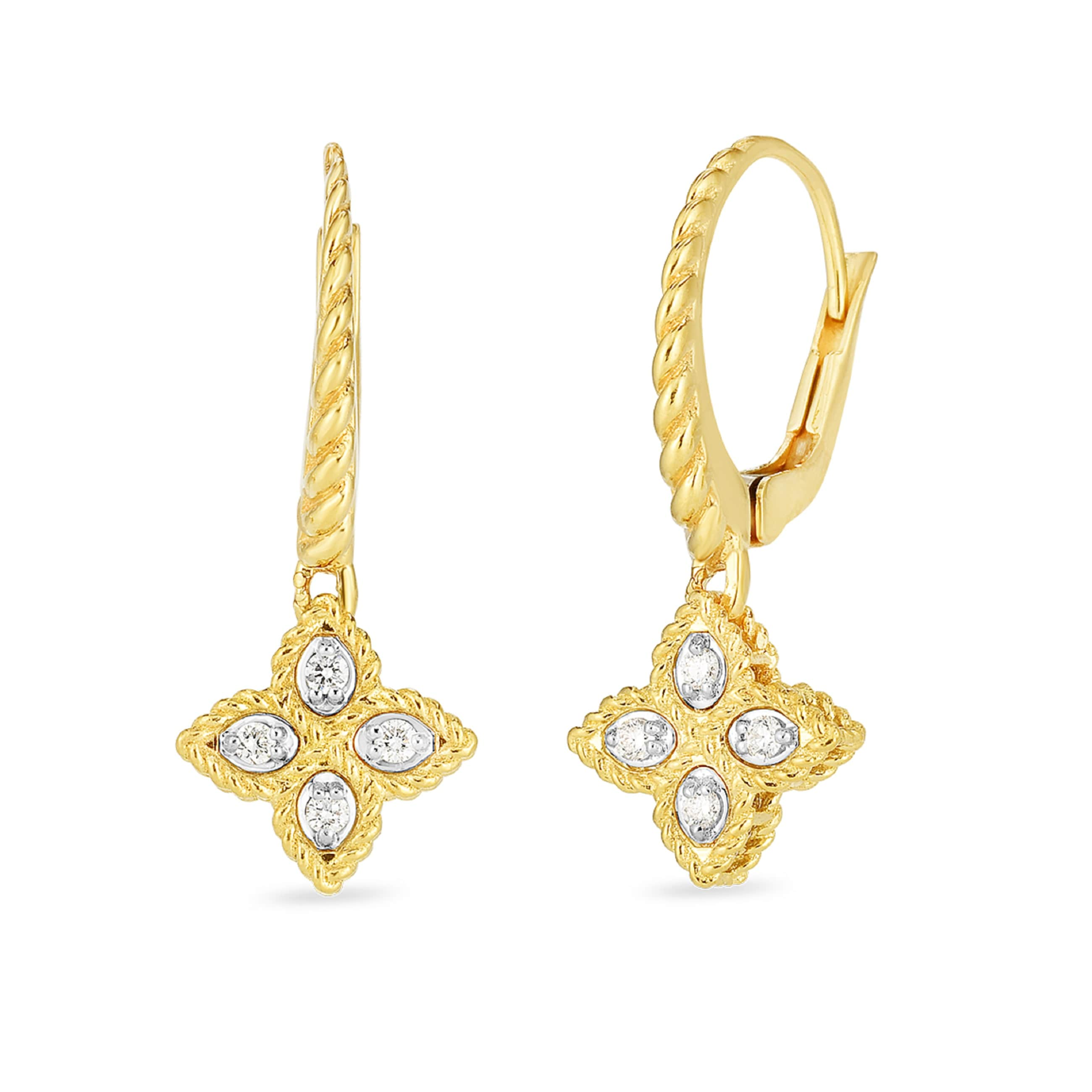 Roberto Coin 18k Yellow Gold Princess Flower Diamond Drop Earrings