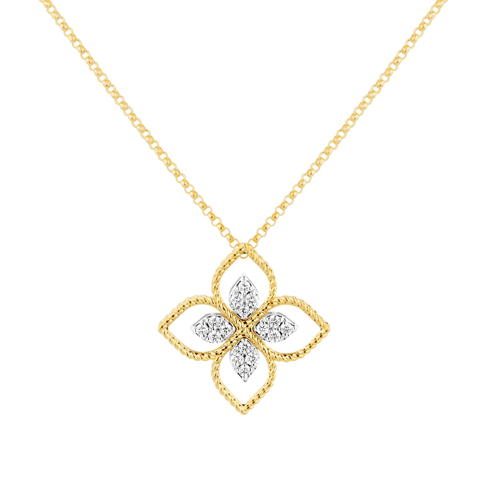 Roberto Coin Princess Flower 18ct Bi-Colour Gold 0.18ct Diamond Pendant Necklace Roberto Coin Princess Flower 18ct Bi-Colour Gold 0.18ct Diamond Pendant Necklace