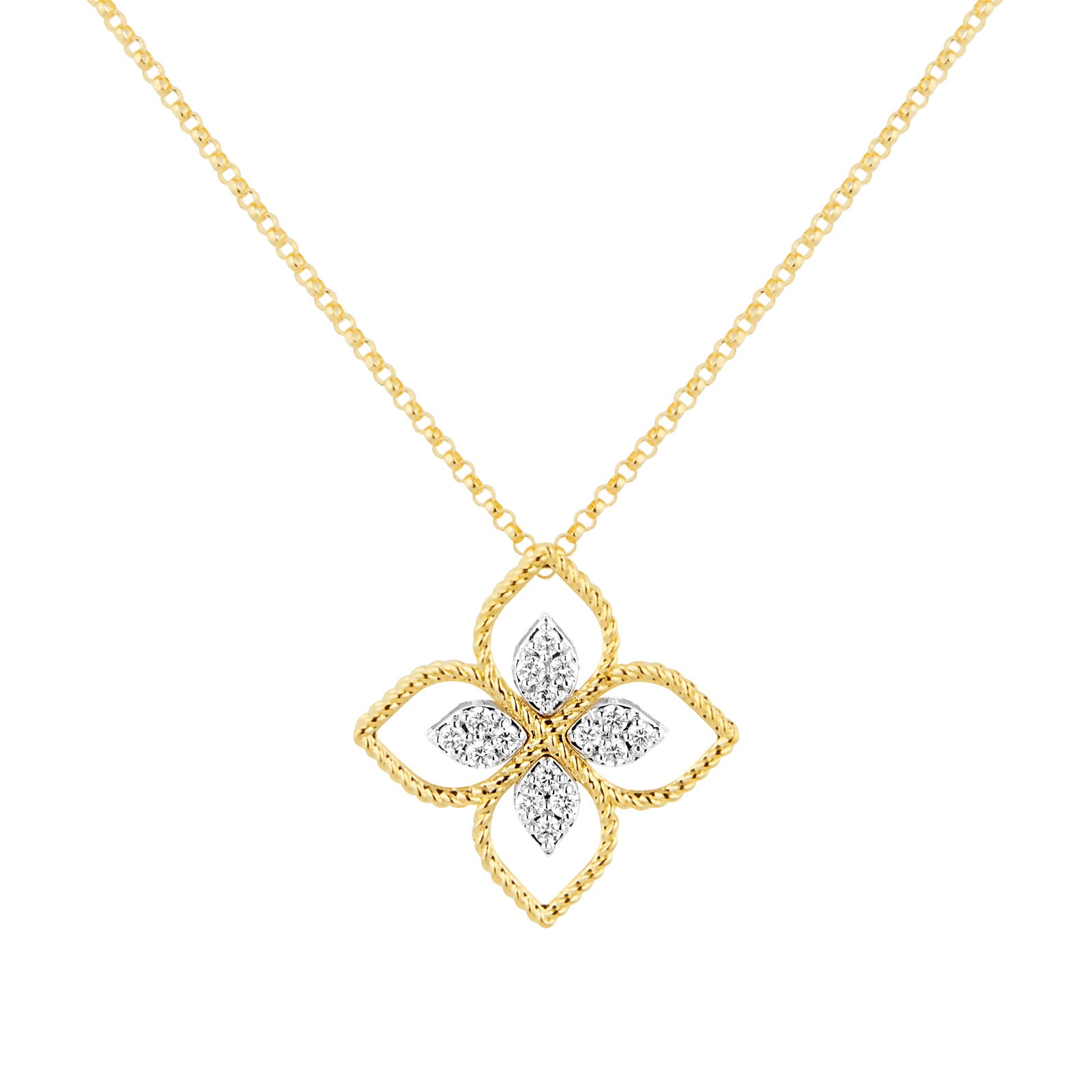 Princess Flower 18ct Bi-Colour Gold Diamond Pendant