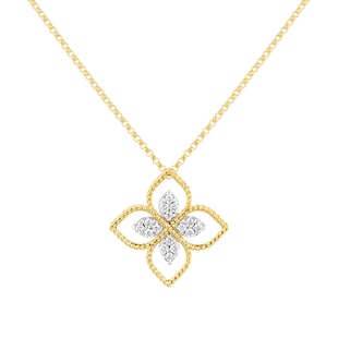 Roberto Coin Princess Flower 18ct Bi-Colour Gold 0.18cttw Diamond Pendant