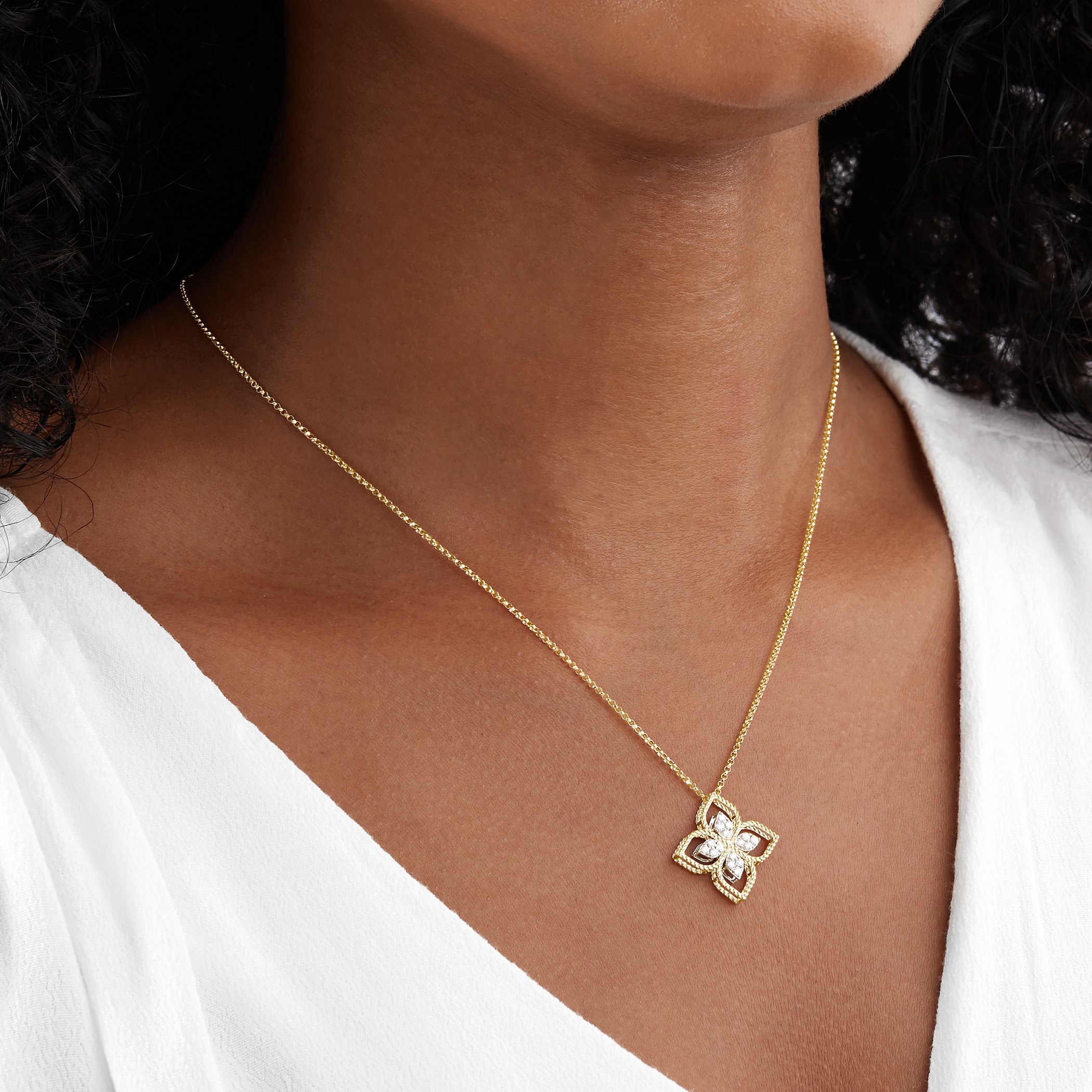 Roberto Coin Princess Flower 18ct Bi-Colour Gold 0.18ct Diamond Pendant Necklace Roberto Coin Princess Flower 18ct Bi-Colour Gold 0.18ct Diamond Pendant Necklace