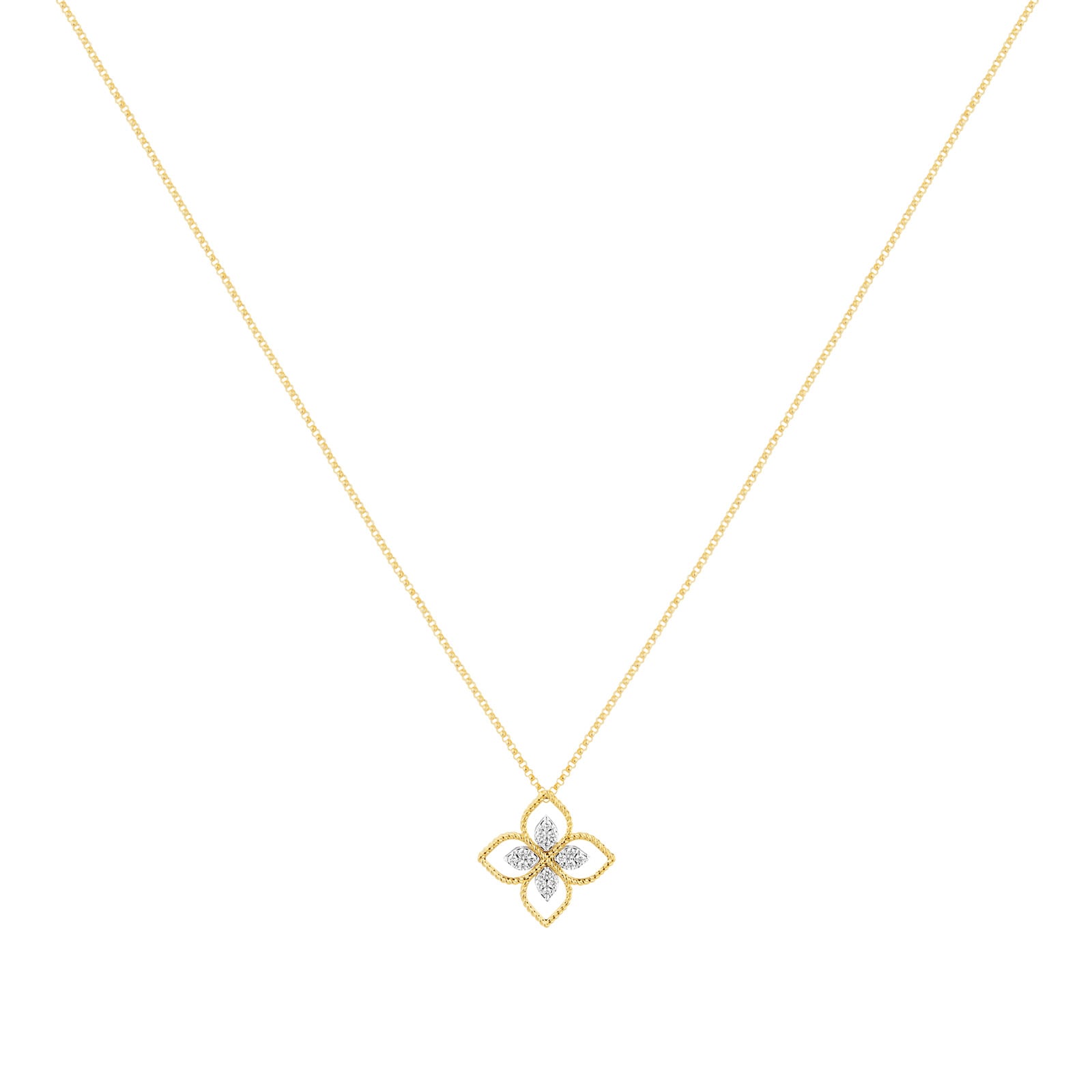 Roberto Coin Princess Flower 18ct Bi-Colour Gold 0.18ct Diamond Pendant Necklace Roberto Coin Princess Flower 18ct Bi-Colour Gold 0.18ct Diamond Pendant Necklace