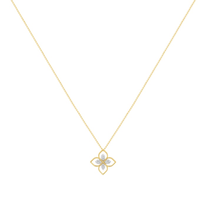 Roberto Coin Princess Flower 18ct Bi-Colour Gold 0.18cttw Diamond Pendant
