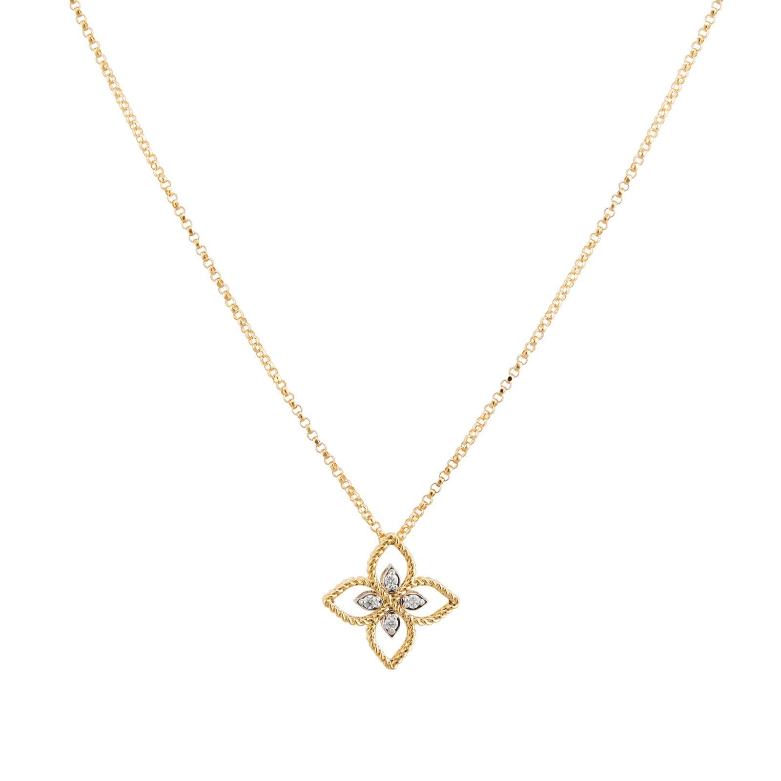 Roberto Coin Princess Flower 18ct Bi-Colour Gold 0.04ct Diamond Pendant Necklace Roberto Coin Princess Flower 18ct Bi-Colour Gold 0.04ct Diamond Pendant Necklace