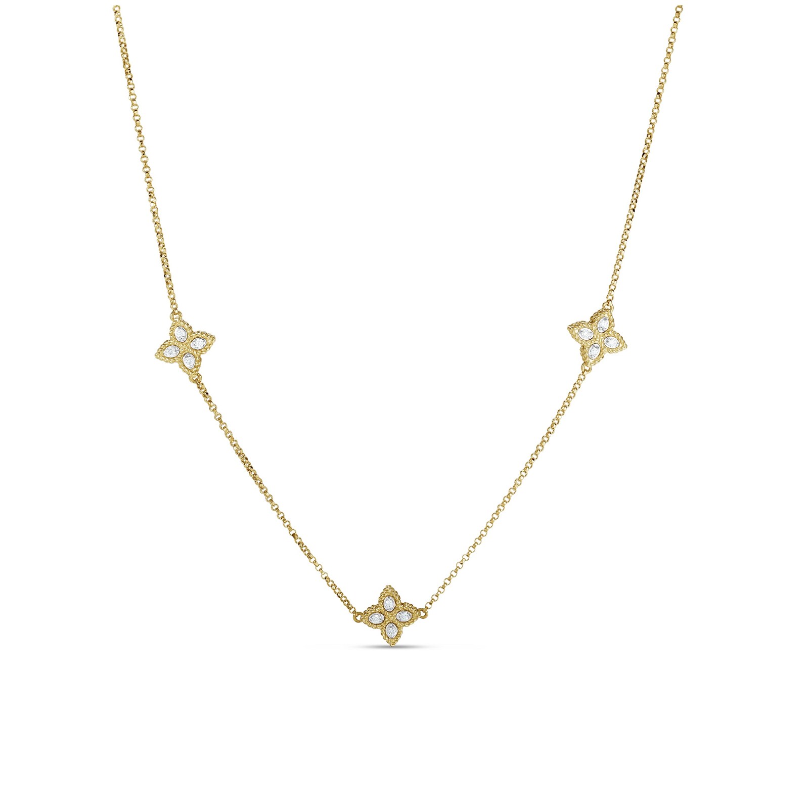 Roberto Coin Princess Flower 18ct Bi-Colour Gold Diamond Necklace