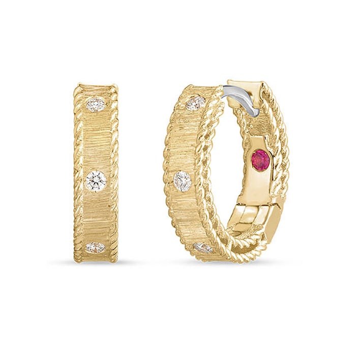 Roberto Coin Princess 18ct Yellow Gold Diamond Princess Hoop Earrings