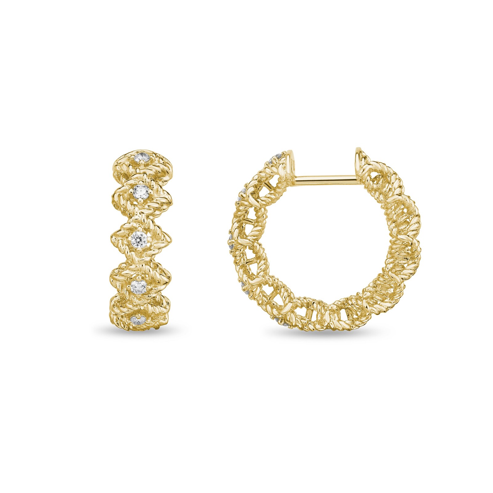 Roberto Coin Roman Barocco 18ct Yellow Gold Diamond Hoop Earrings