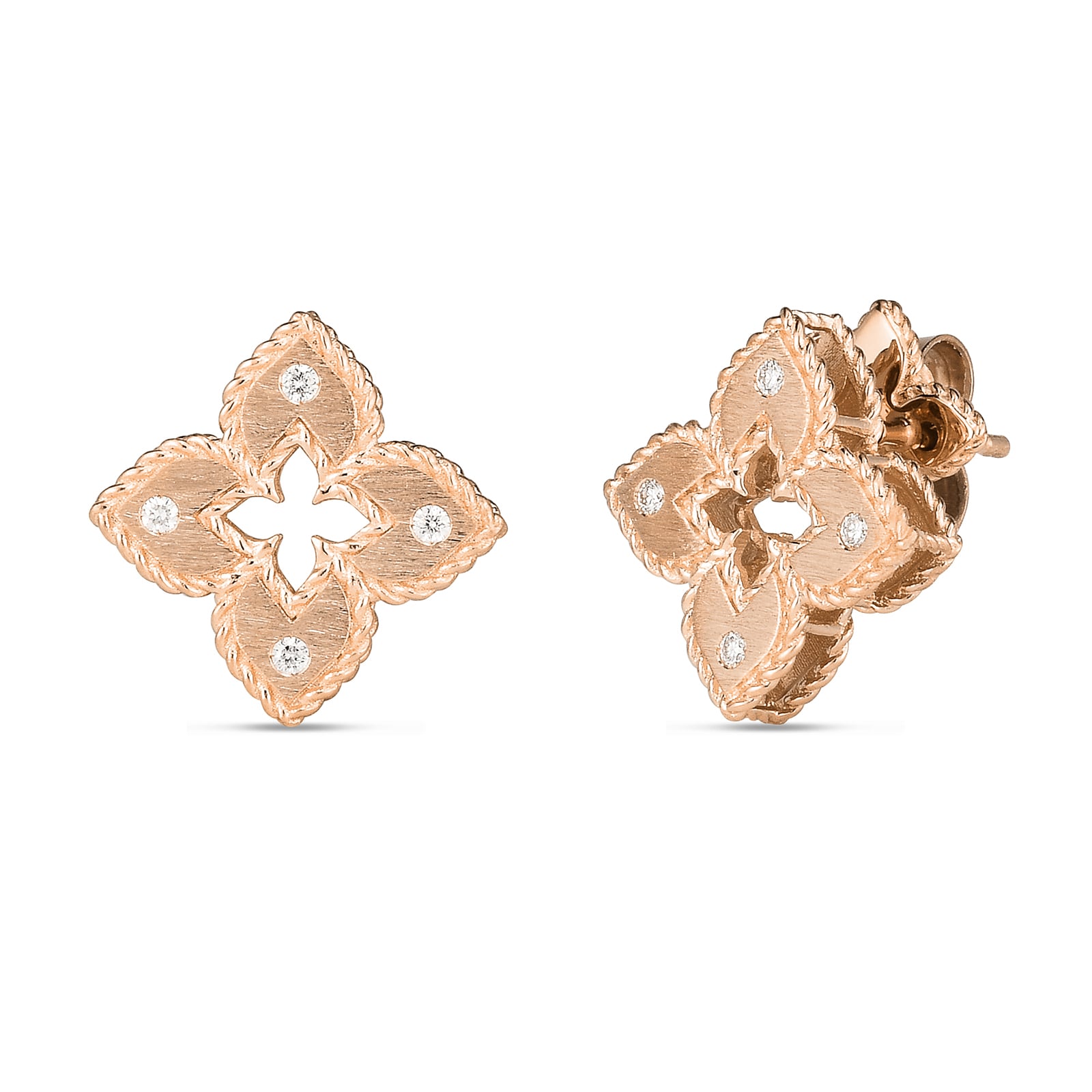 Roberto Coin Venetian Princess 18ct Rose Gold Diamond Stud Earrings ...