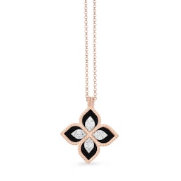 37521191 - Princess Flower Black Jade 0.18cttw Diamond Pendant