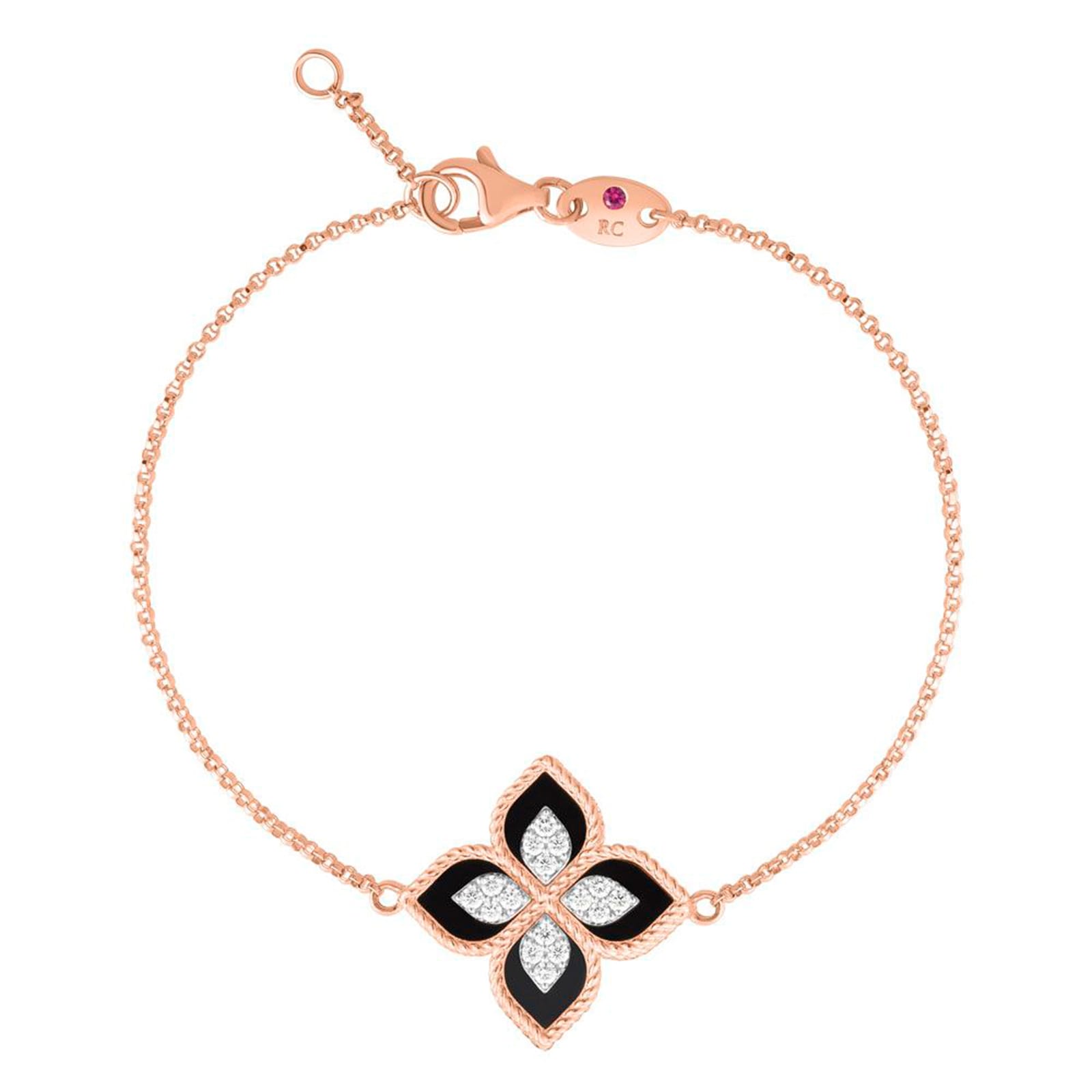 Roberto Coin Princess Flower Black Jade 0.18cttw Diamond Bracelet Roberto Coin Princess Flower Black Jade 0.18cttw Diamond Bracelet