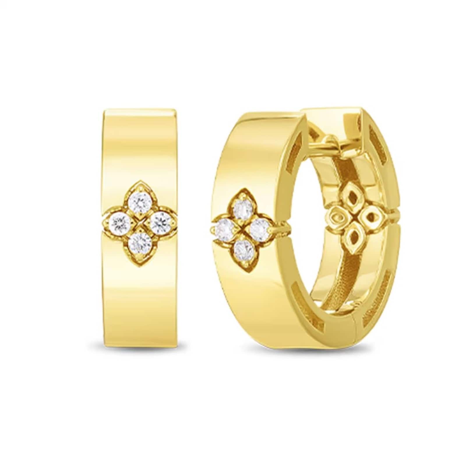 Roberto Coin 18k Yellow Gold 0.05cttw Diamond Love in Verona Hoop Earrings Roberto Coin 18k Yellow Gold 0.05cttw Diamond Love in Verona Hoop Earrings
