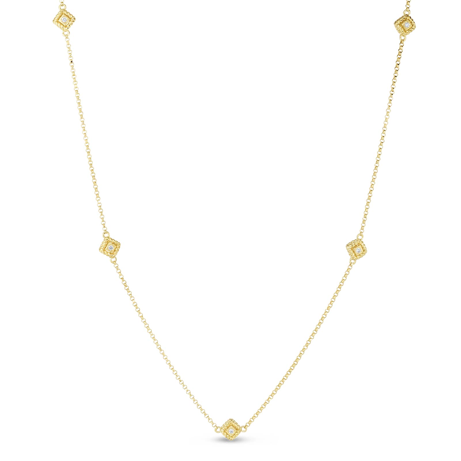 Roberto Coin 18k Yellow Gold 0.06cttw Diamond Palazzo Ducale 5 Station Necklace