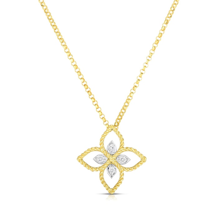 Roberto Coin 18k Yellow Gold 0.04cttw Diamond Principessa Flower Necklace 45cm