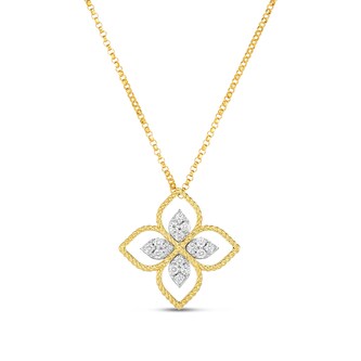 Roberto Coin 18k Yellow Gold 0.16cttw Diamond Principessa Flower Necklace 42-45cm