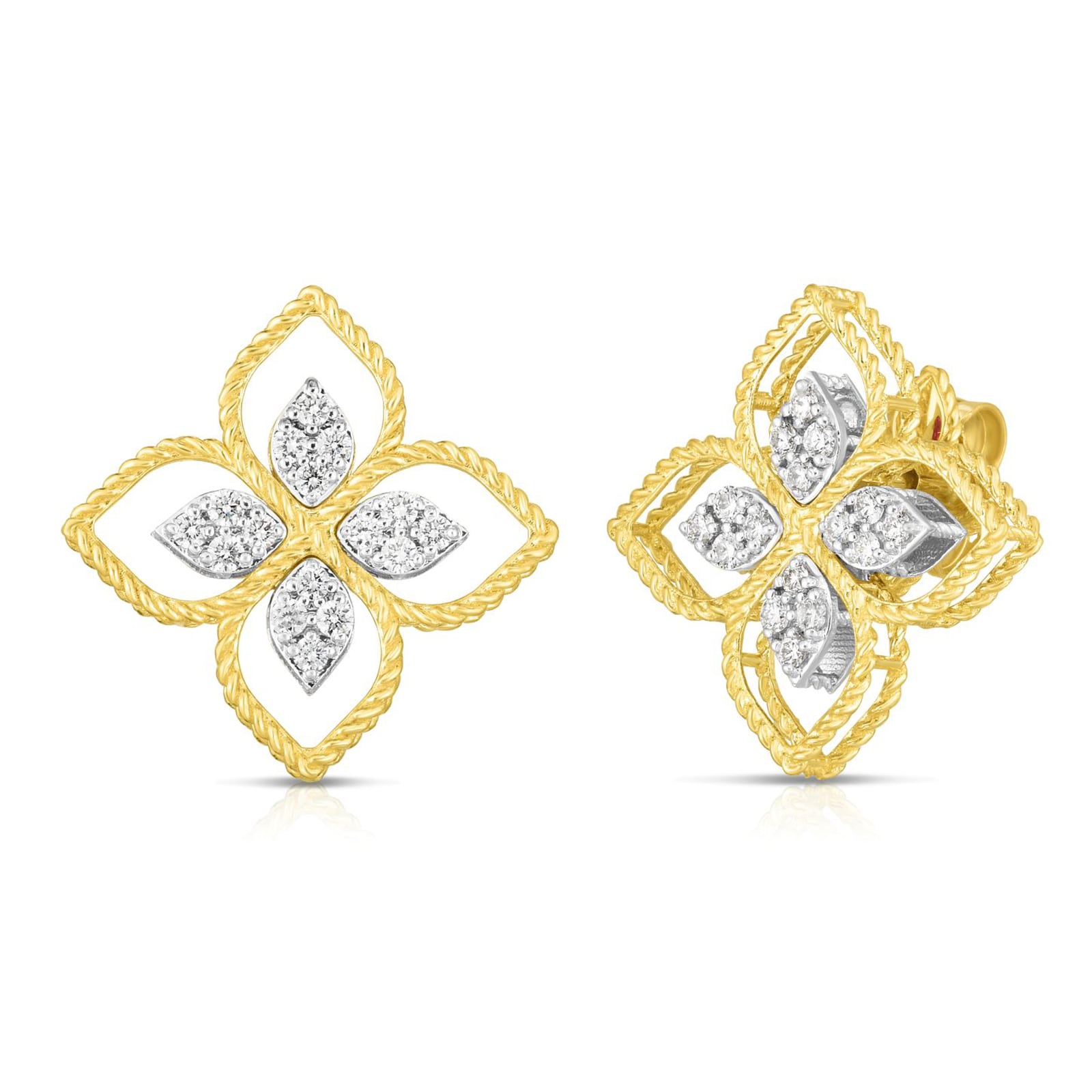 Roberto Coin 18k Yellow Gold 0.35cttw Diamond Principessa Flower Stud Earrings