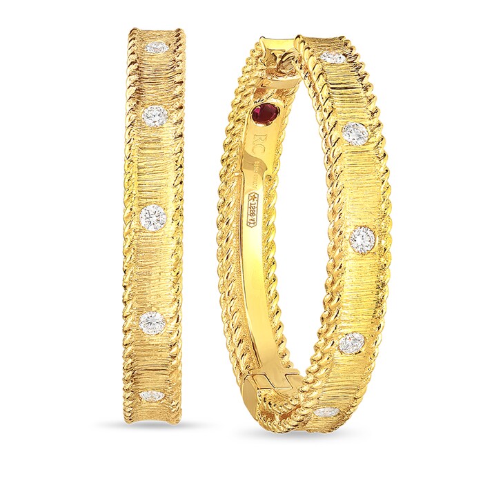 Roberto Coin 18k Yellow Gold 0.13cttw Diamond Princess Hoop Earrings