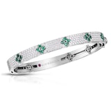 Roberto Coin 18K White Gold Love In Verona Pavé Diamond & Emerald Bangle