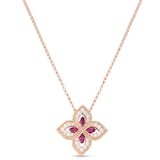 Roberto Coin 18k Rose Gold Exclusive Venetian Princess 0.25cttw Diamond and 0.35cttw Ruby Pendant - 17 Inch
