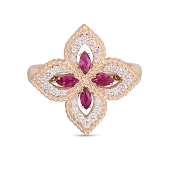Roberto Coin 18k Rose Gold Exclusive Venetian Princess 0.25cttw Diamond and 0.35cttw Ruby Ring Roberto Coin 18k Rose Gold Exclusive Venetian Princess 0.25cttw Diamond and 0.35cttw Ruby Ring