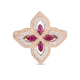 Roberto Coin 18k Rose Gold Exclusive Venetian Princess 0.25cttw Diamond and 0.35cttw Ruby Ring