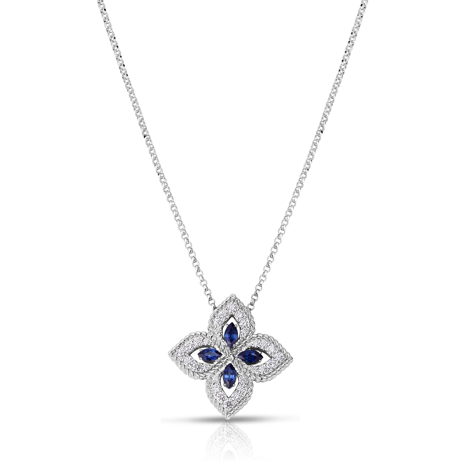 NEW ROBERTO COIN Venetian Princess Lapis & Diamond Flower Pendant 33''  Necklace - Jewels in Time