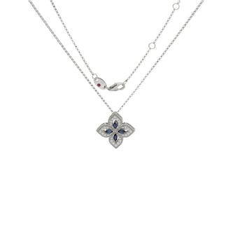 Roberto Coin 18k White Gold Exclusive Venetian Princess 0.25cttw Diamond and 0.30cttw Sapphire Pendant - 17 Inch Roberto Coin 18k White Gold Exclusive Venetian Princess 0.25cttw Diamond and 0.30cttw Sapphire Pendant - 17 Inch