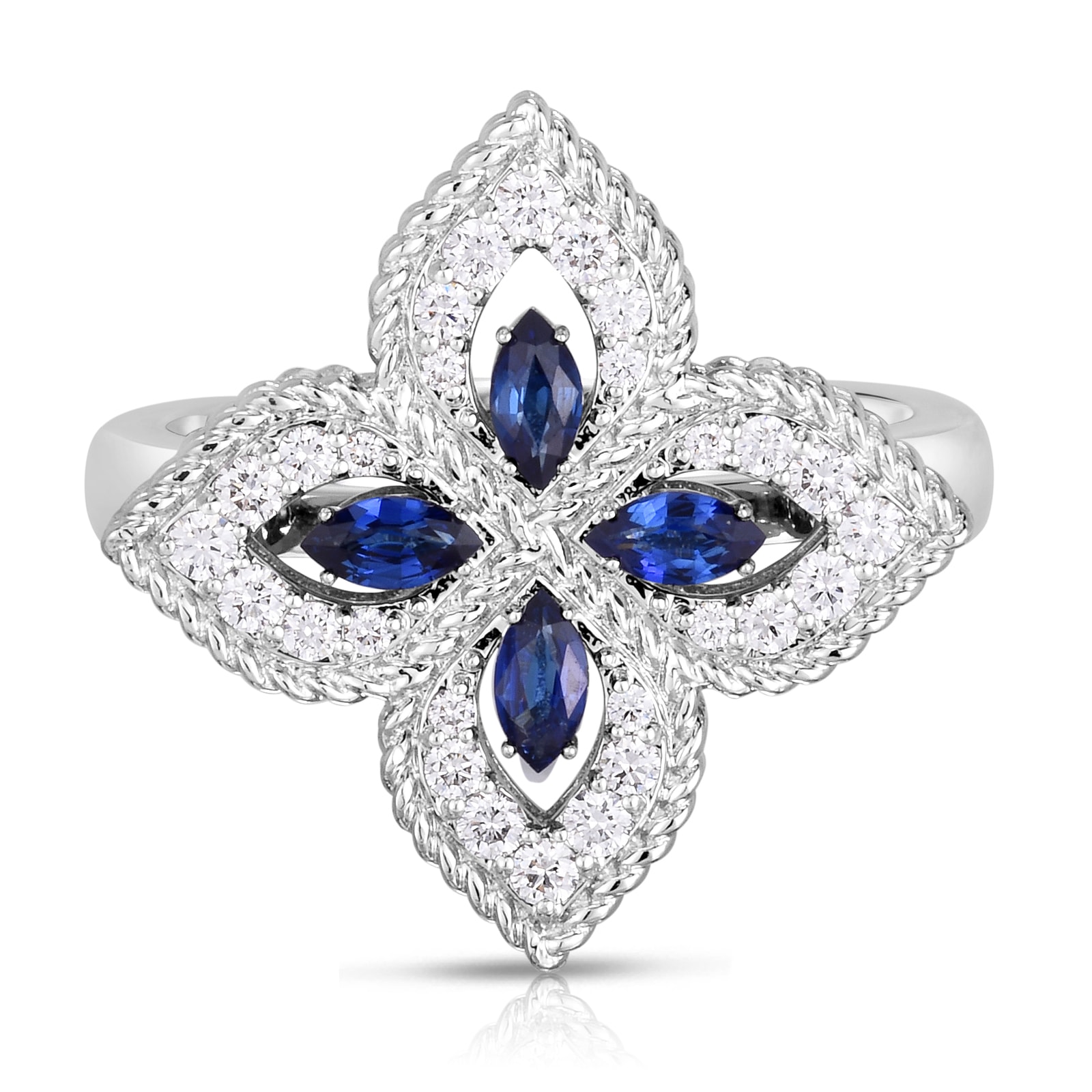 Roberto Coin 18k White Gold Exclusive Venetian Princess 0.25cttw Diamond and 0.30cttw Sapphire Ring