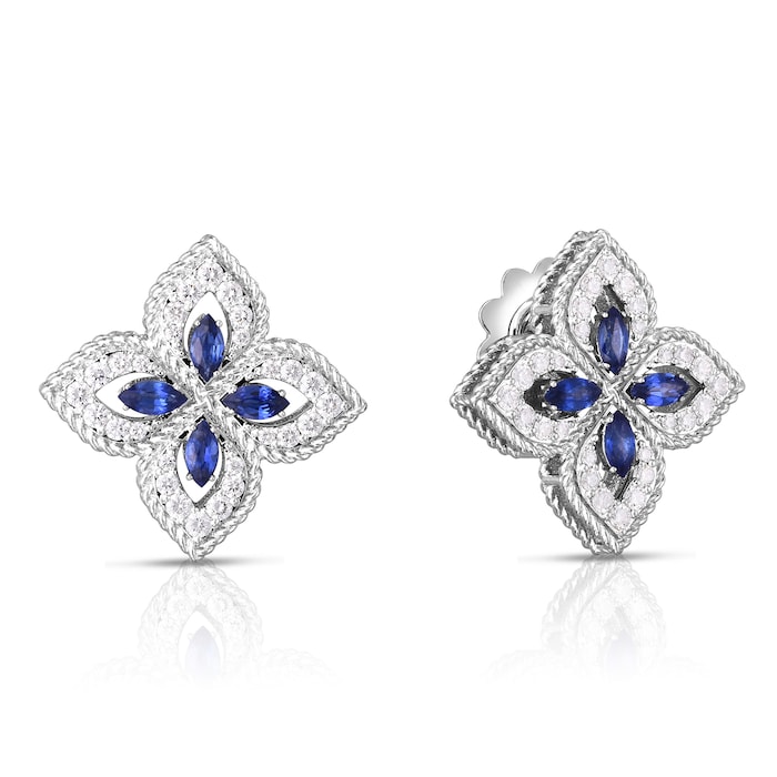 Roberto Coin 18k White Gold Exclusive Venetian Princess 0.50cttw Diamond and 0.73cttw Sapphire Stud Earrings