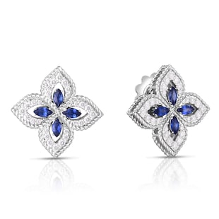Roberto Coin 18k White Gold Exclusive Venetian Princess 0.50cttw Diamond and 0.73cttw Sapphire Stud Earrings