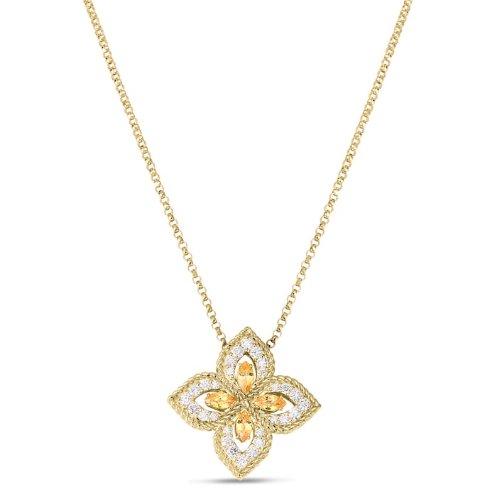 Roberto Coin 18k Yellow Gold Exclusive Venetian Princess 0.25cttw Diamond and 0.35cttw Yellow Sapphire Pendant - 17 Inch