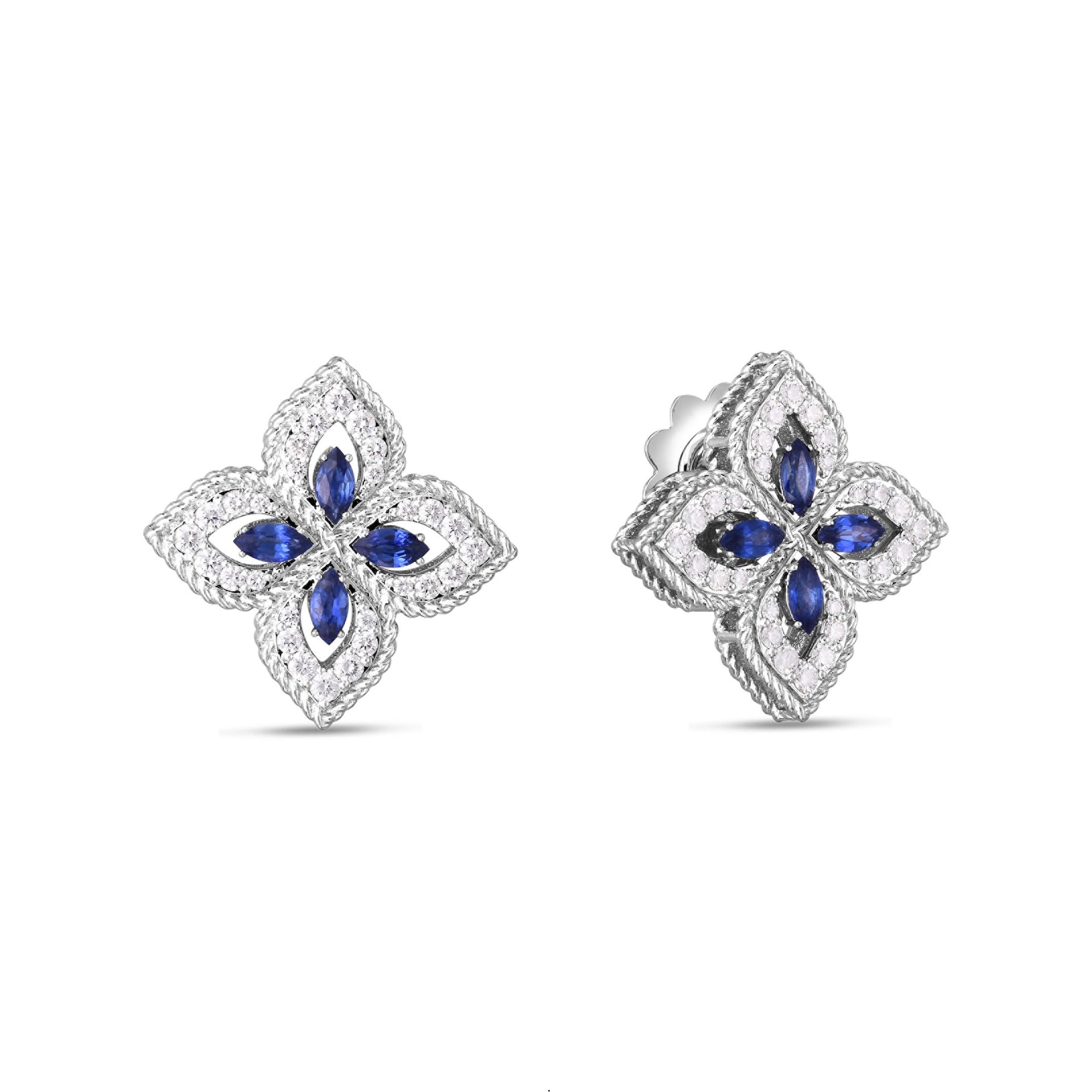 Exclusive 18ct White Gold Princess Flower 0.52ct Diamond & Sapphire Earrings