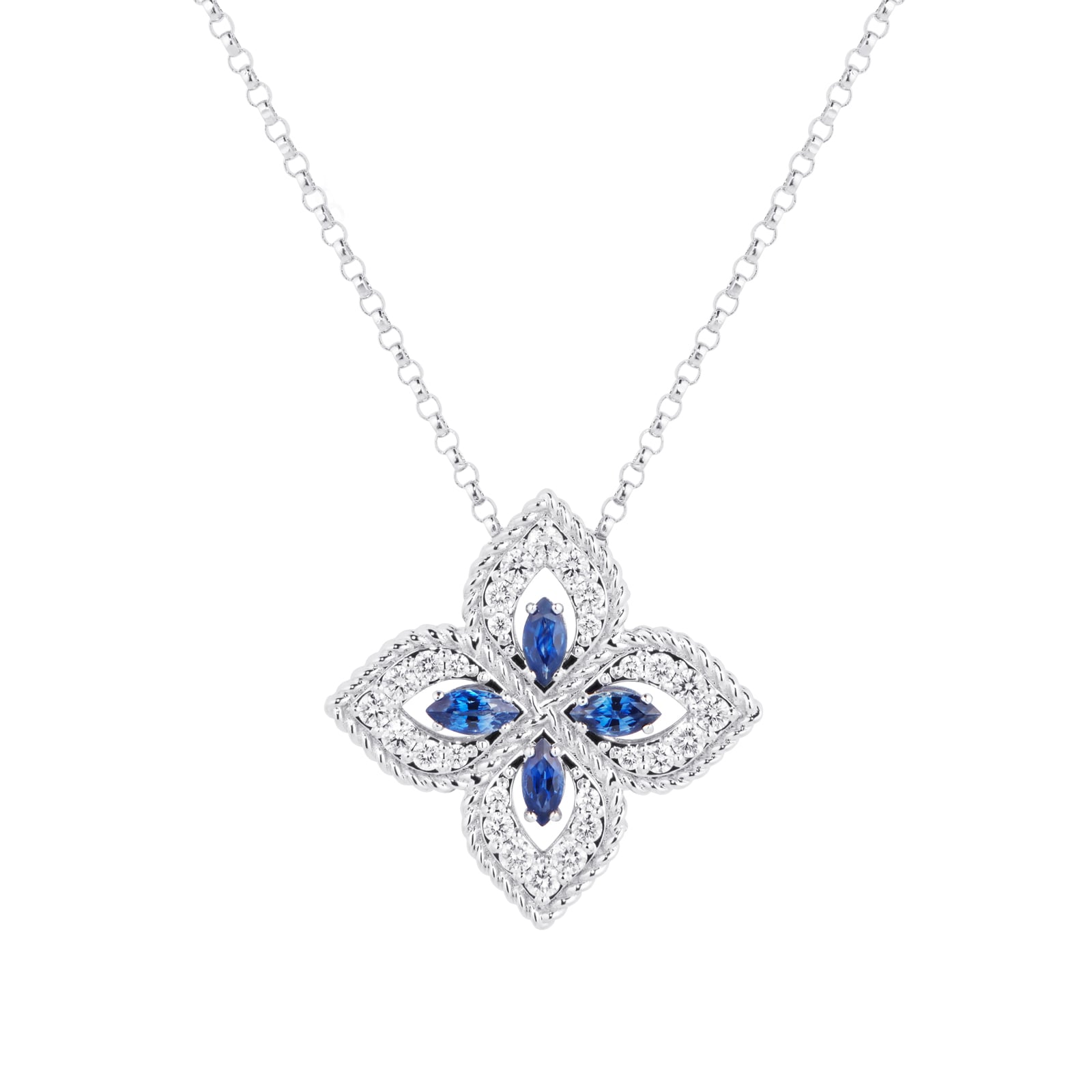 Roberto Coin Exclusive Venetian Princess 18ct White Gold 0.26ct Diamond & Sapphire Pendant Necklace Roberto Coin Exclusive Venetian Princess 18ct White Gold 0.26ct Diamond & Sapphire Pendant Necklace