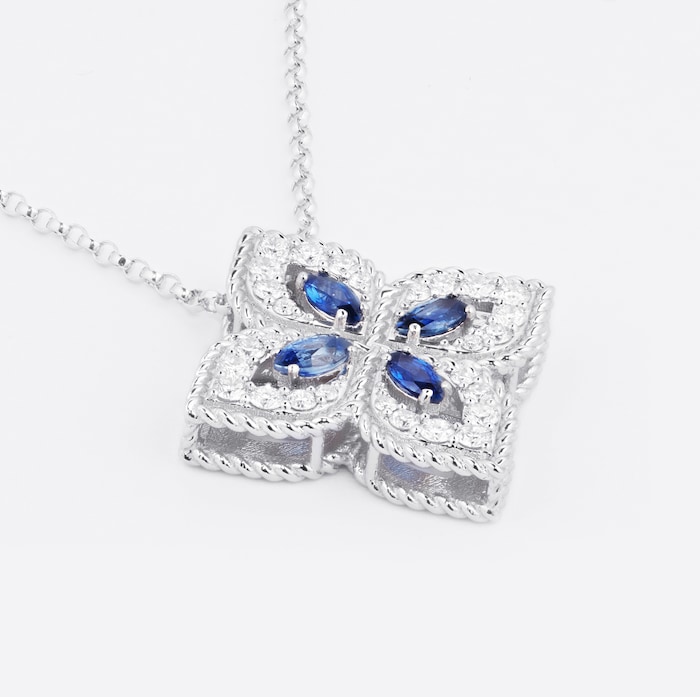 Roberto Coin Exclusive 18ct White Gold Venetian Princess 0.26ct Diamond & Sapphire 45cm Pendant