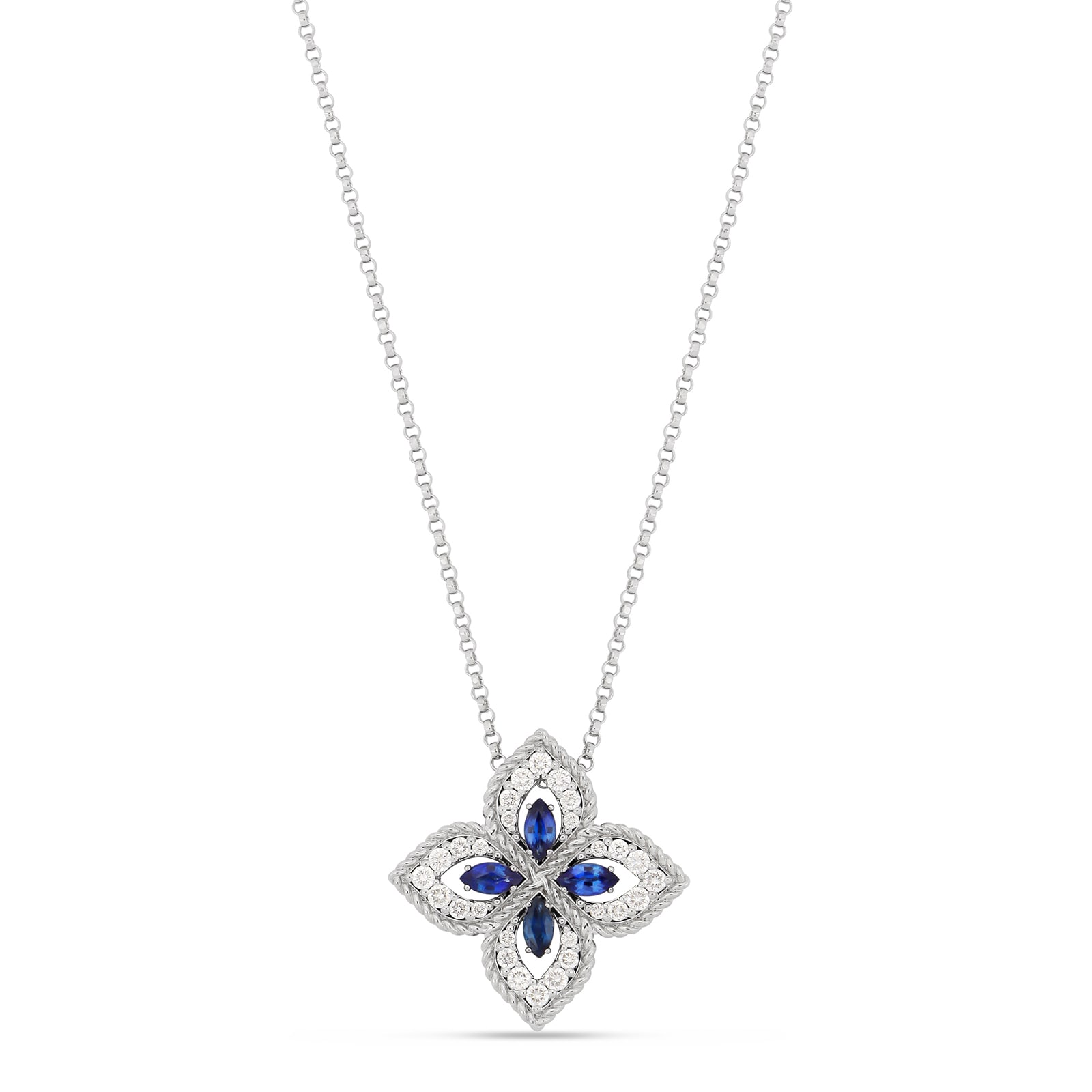 Roberto Coin Exclusive Venetian Princess 18ct White Gold 0.26ct Diamond & Sapphire Pendant Necklace Roberto Coin Exclusive Venetian Princess 18ct White Gold 0.26ct Diamond & Sapphire Pendant Necklace