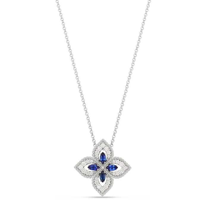 Roberto Coin Exclusive 18ct White Gold Venetian Princess 0.26ct Diamond & Sapphire 45cm Pendant