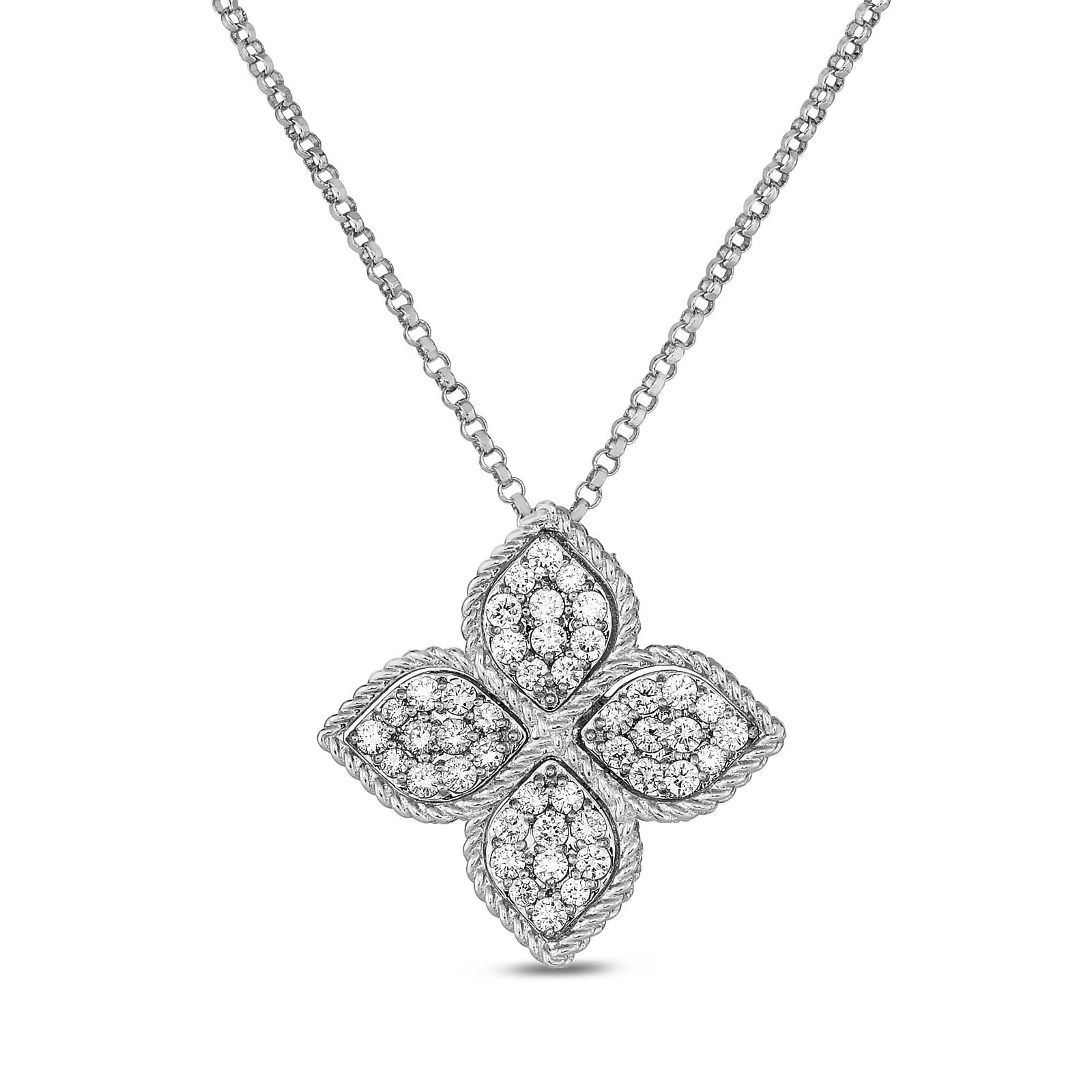 Roberto Coin 18ct White Gold Princess Flower Diamond 0.45ct 45cm Pendant