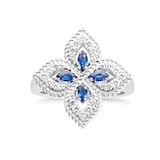 Roberto Coin Exclusive 18ct White Gold Princess Flower 0.26ct Diamond & Sapphire Ring - Ring Size K