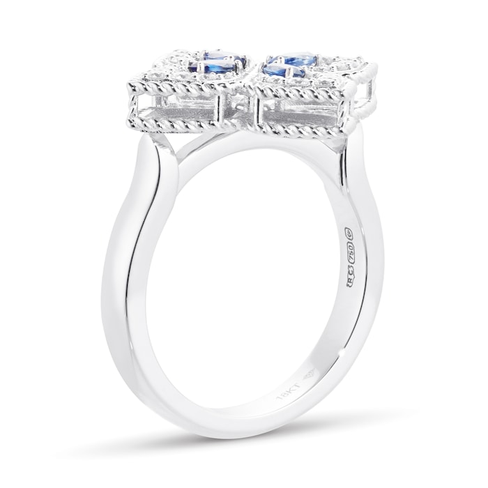 Roberto Coin Exclusive 18ct White Gold Princess Flower 0.26ct Diamond & Sapphire Ring - Ring Size K