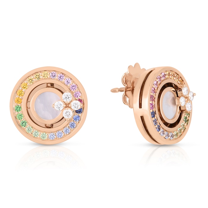 Roberto Coin 18k Rose Gold 0.15cttw Diamond and Rainbow Sapphire and Mother of Pearl Stud Earrings