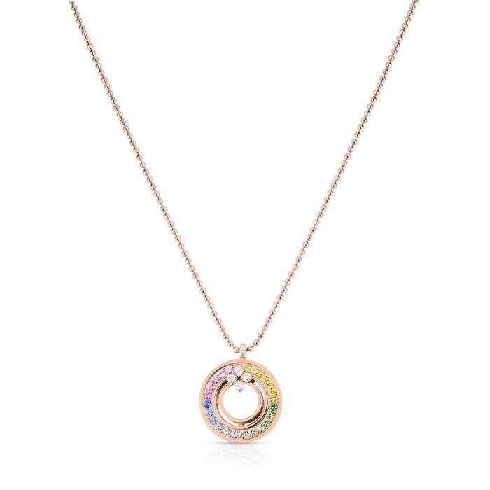 Roberto Coin 18k Rose Gold 0.25cttw Diamond and Rainbow Sapphire and Mother of Pearl Medallion Necklace