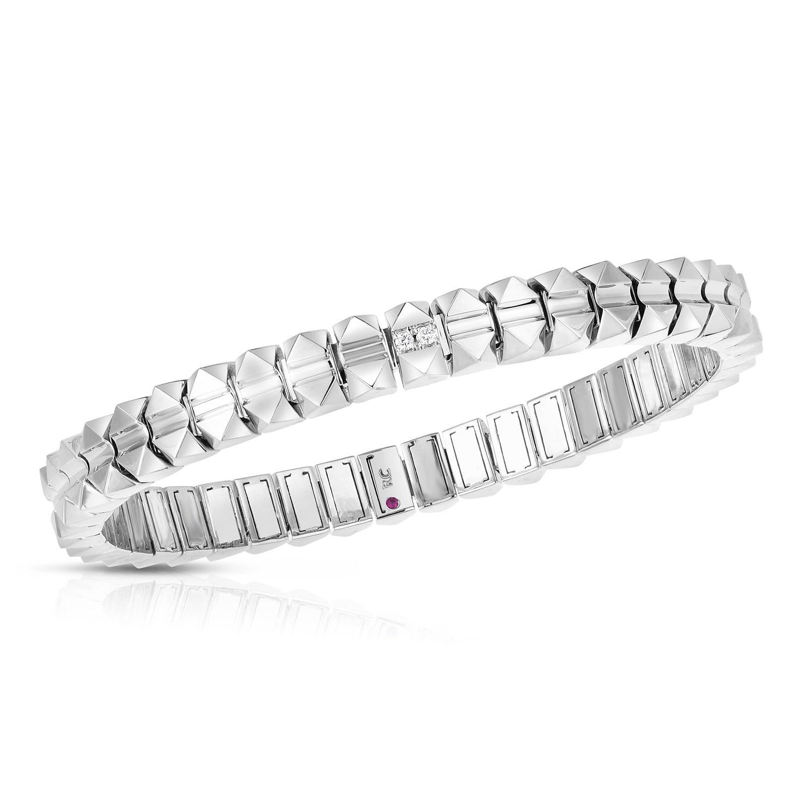 Roberto Coin 18k White Gold 0.01cttw Diamond Obelisco Bangle - 6mm Wide