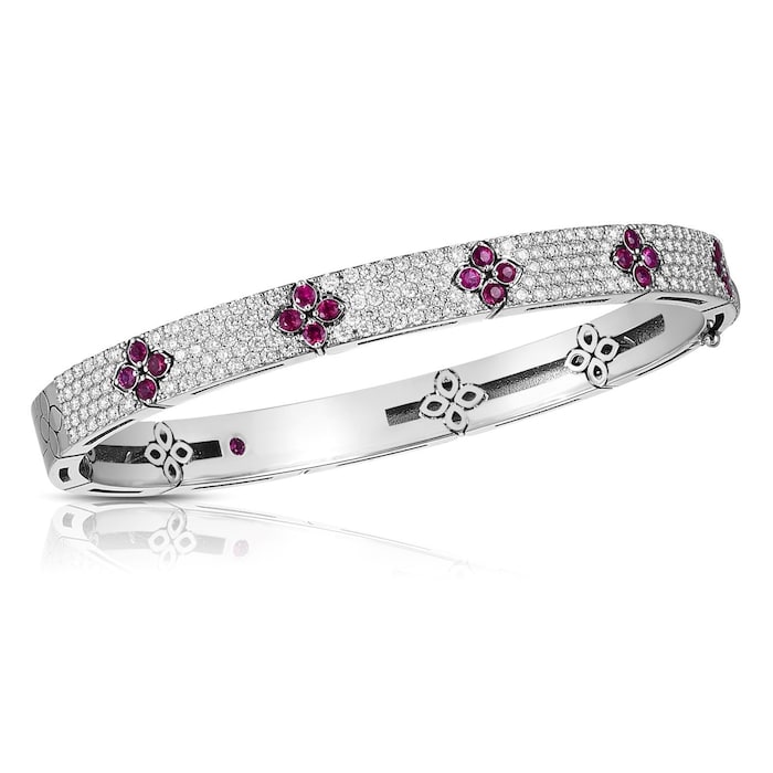 Roberto Coin 18K White Gold Love In Verona Pavé Diamond & Ruby Bangle