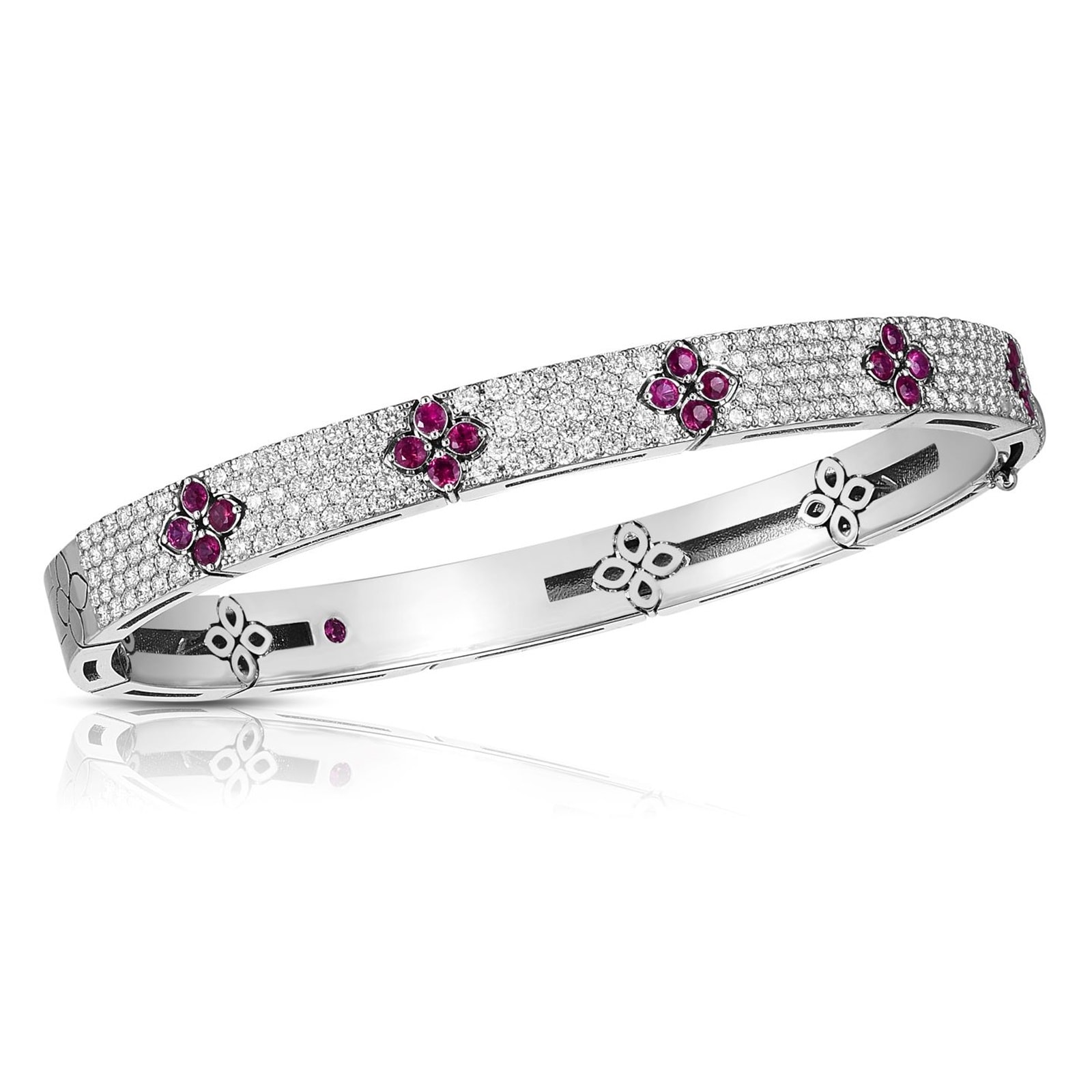 Roberto Coin 18K White Gold Love In Verona Pavé Diamond & Ruby Bangle