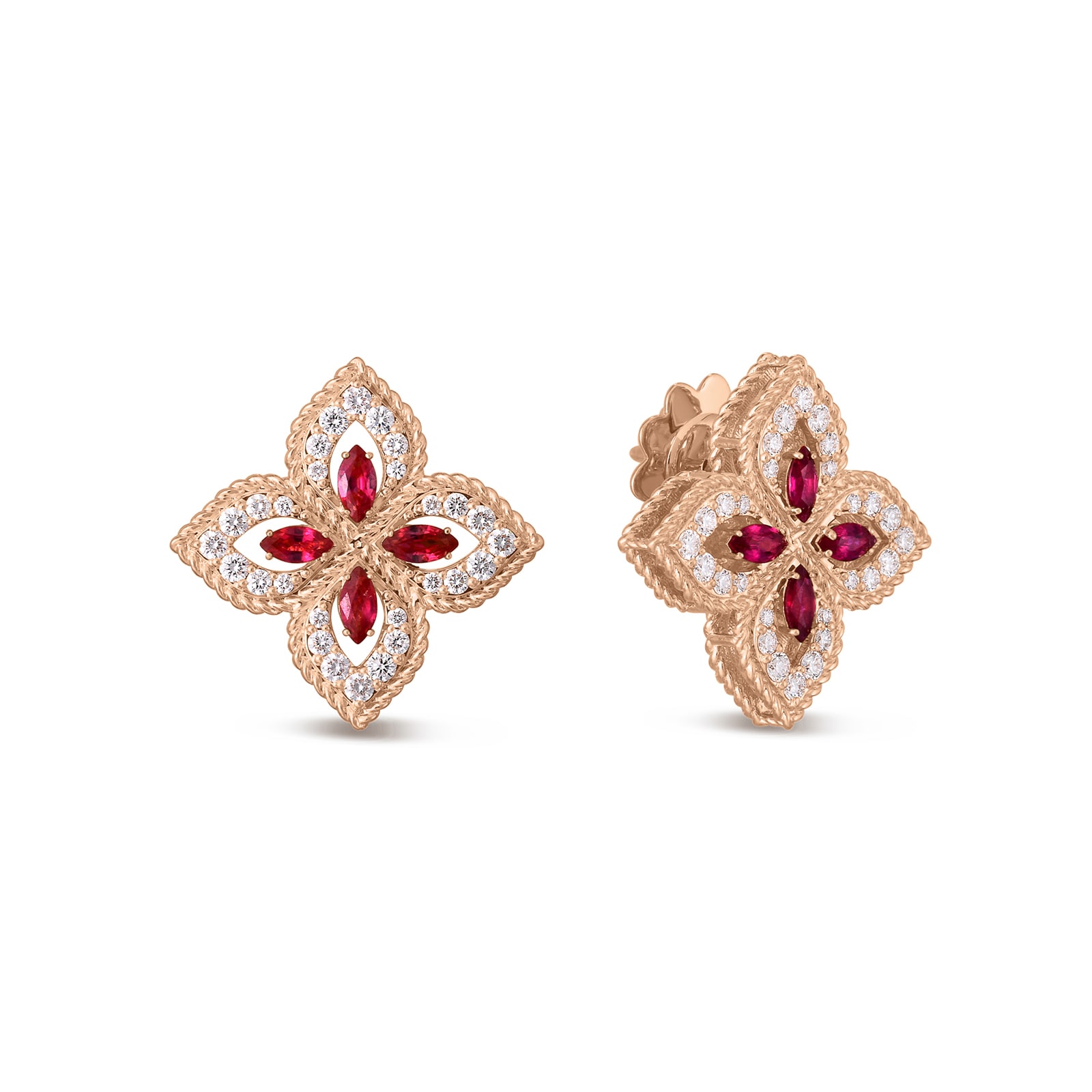 Exclusive 18ct Rose Gold Venetian Princess 0.55ct Diamond & Ruby Stud Earrings