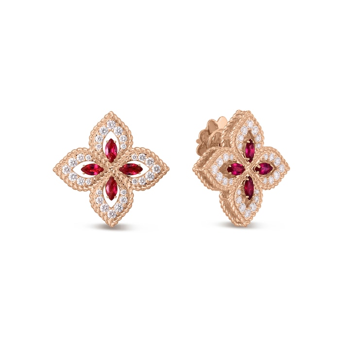 Roberto Coin Exclusive 18ct Rose Gold Venetian Princess 0.55ct Diamond & Ruby Stud Earrings