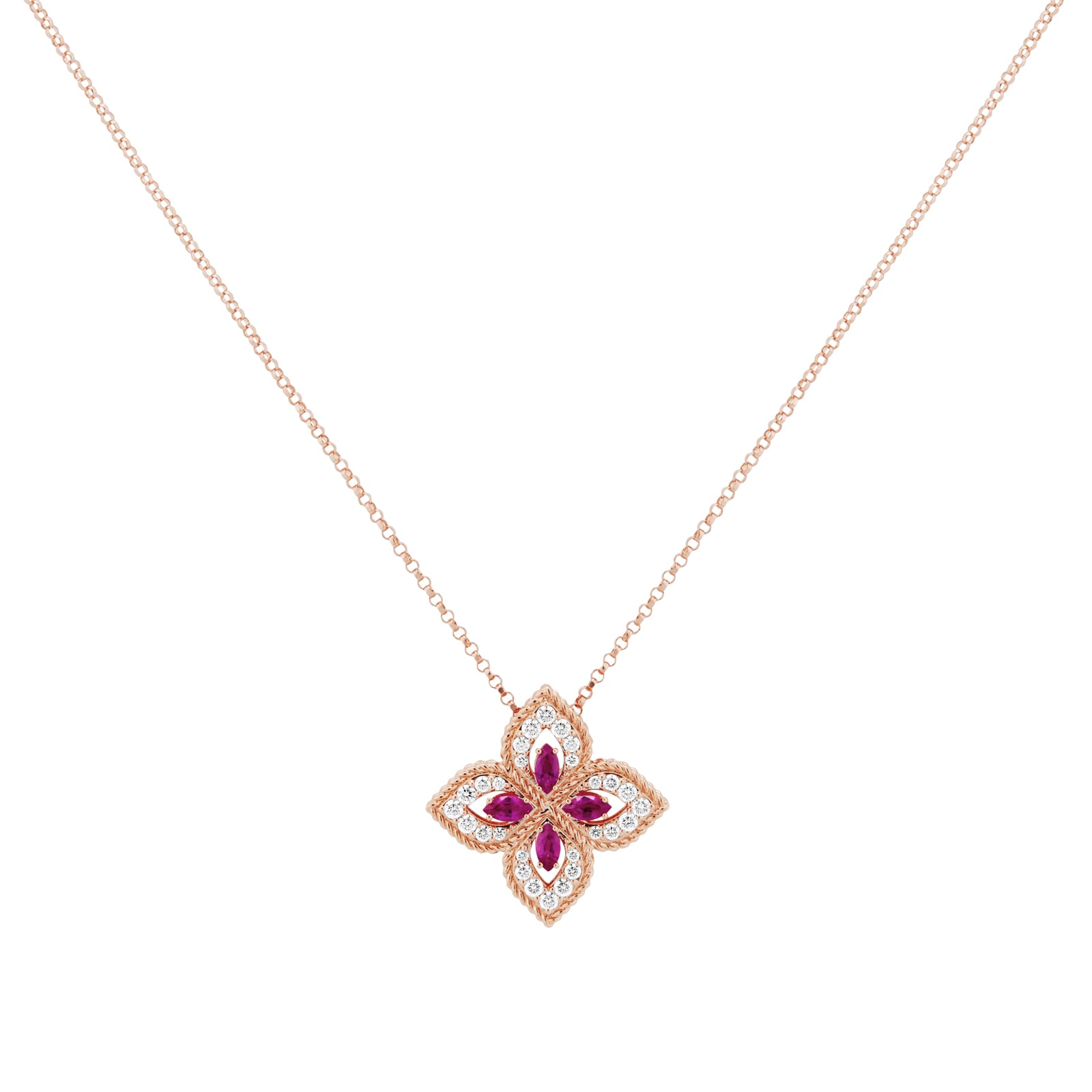 Roberto Coin Exclusive Venetian Princess 18ct Rose Gold 0.27ct Diamond & Ruby Pendant Necklace Roberto Coin Exclusive Venetian Princess 18ct Rose Gold 0.27ct Diamond & Ruby Pendant Necklace