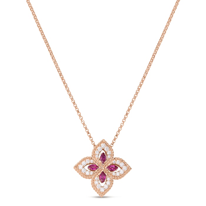 Roberto Coin Exclusive 18ct Rose Gold Venetian Princess 0.27ct Diamond & Ruby Pendant