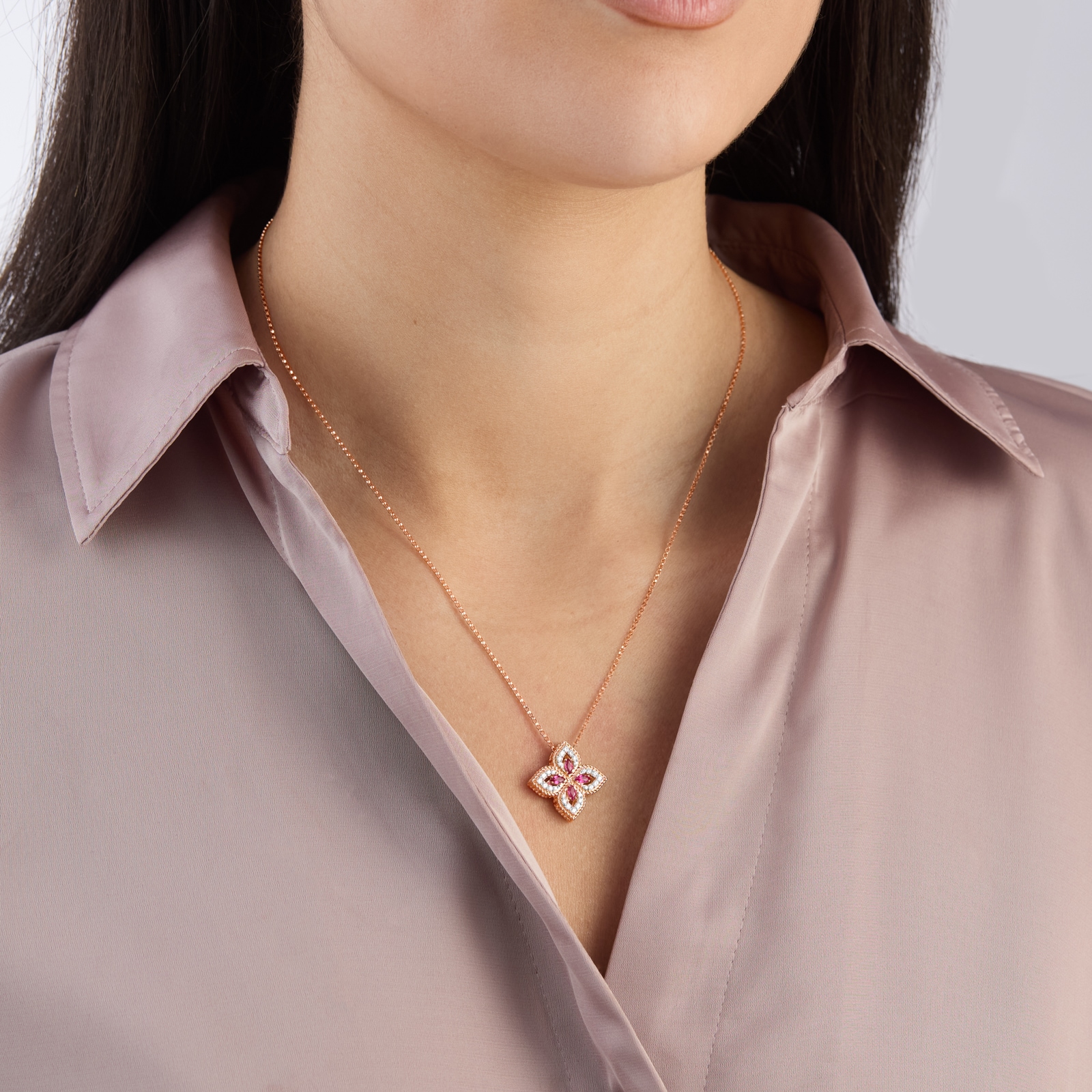 Roberto Coin Exclusive Venetian Princess 18ct Rose Gold 0.27ct Diamond & Ruby Pendant Necklace Roberto Coin Exclusive Venetian Princess 18ct Rose Gold 0.27ct Diamond & Ruby Pendant Necklace