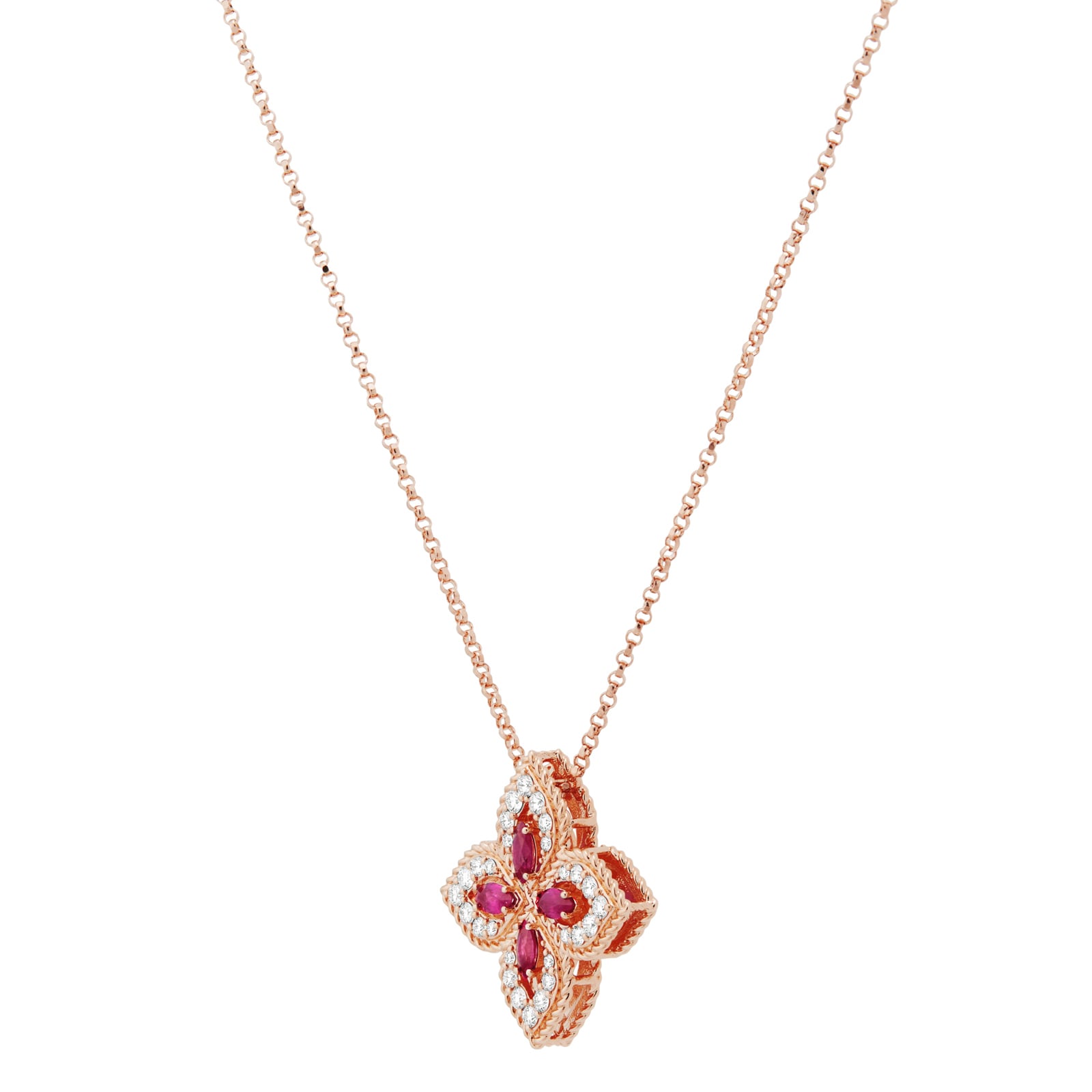 Roberto Coin Exclusive Venetian Princess 18ct Rose Gold 0.27ct Diamond & Ruby Pendant Necklace