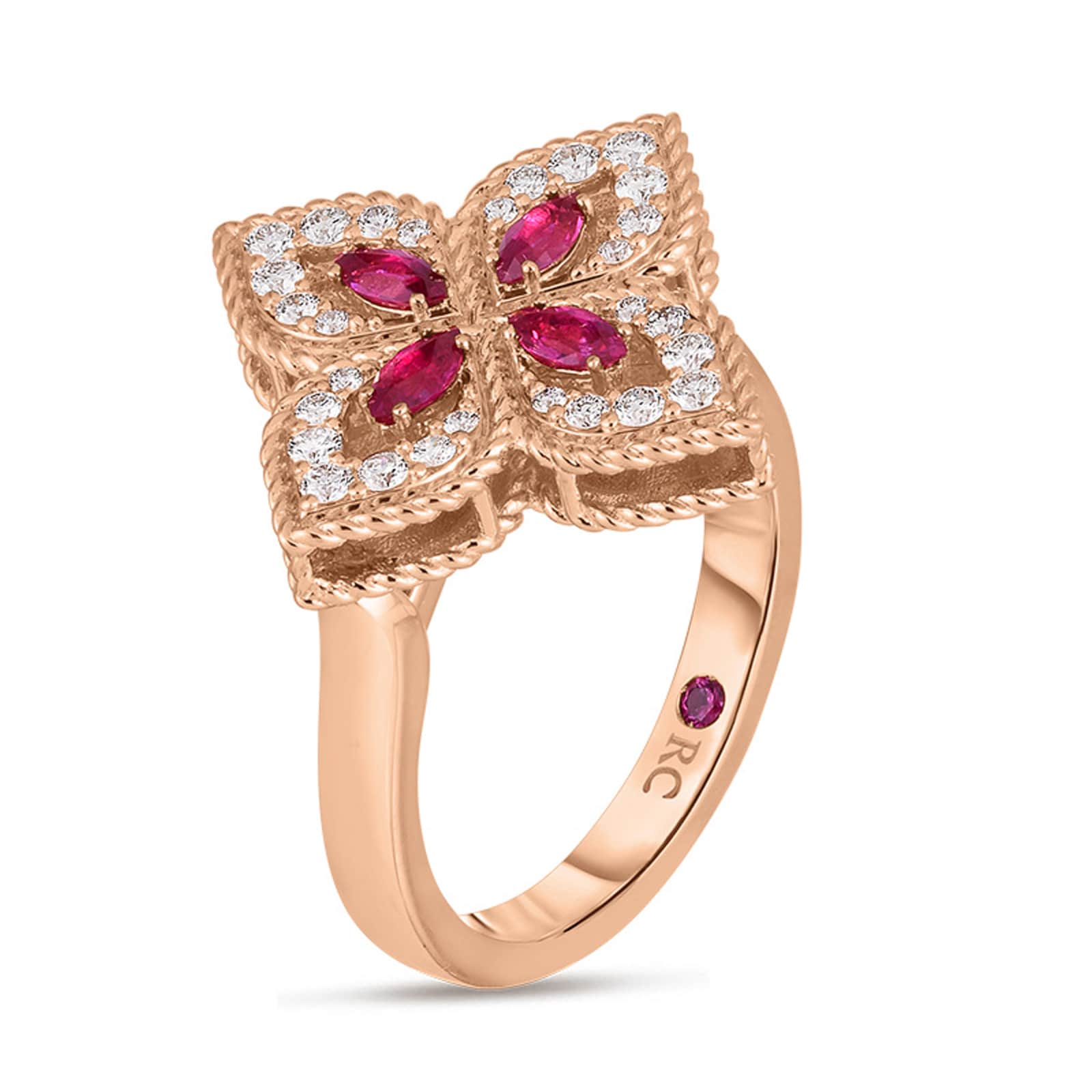 Roberto Coin Exclusive Venetian Princess 18ct Rose Gold 0.26ct Diamond & Ruby Ring Roberto Coin Exclusive Venetian Princess 18ct Rose Gold 0.26ct Diamond & Ruby Ring